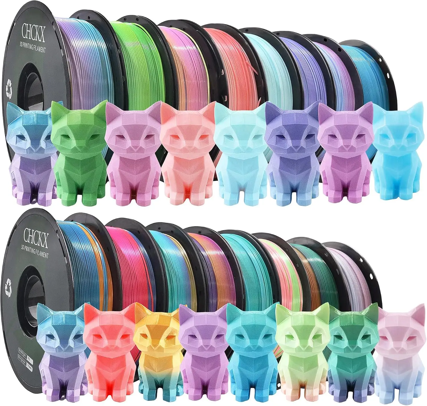 Pla Filament - 미국 창고 16팩 실크 레인보우 PLA